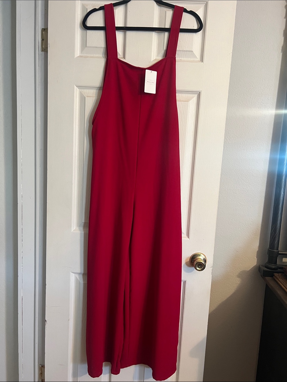 Sleeveless Red Wide-Leg Jumpsuit with Square Neck